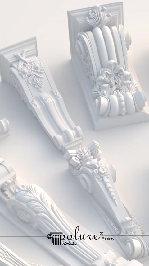 Close-up surface details of long brackets with floral motifs