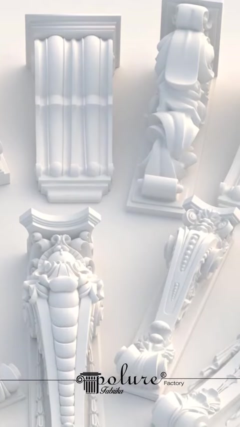 Fluted, scroll, and relief-decorated brackets displayed together