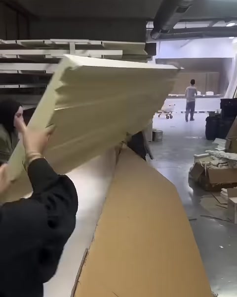 A protective packaging piece is placed inside a long product box