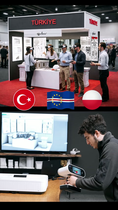 Masaüstü ekranda sanal iç mekân sunumunu yöneten görevli görülüyor