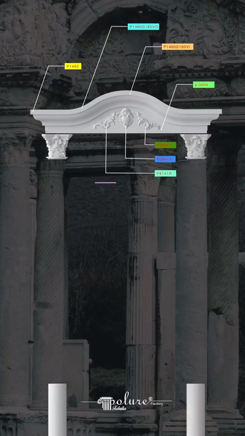 I due capitelli della colonna decorati vengono posizionati sotto il frontone ricurvo