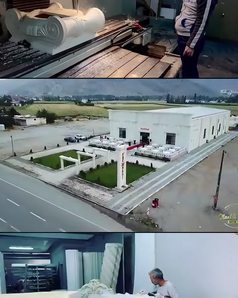 Üretim hattı, yol cephesinden salon ve atölye profilleri görülüyor