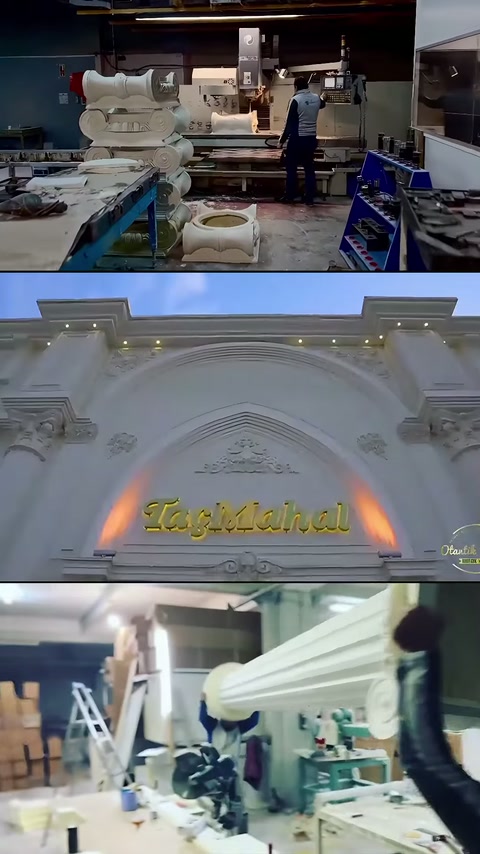 Maestro artigiano, decorazione della facciata ad arco e profili della colonna orizzontali visibili.