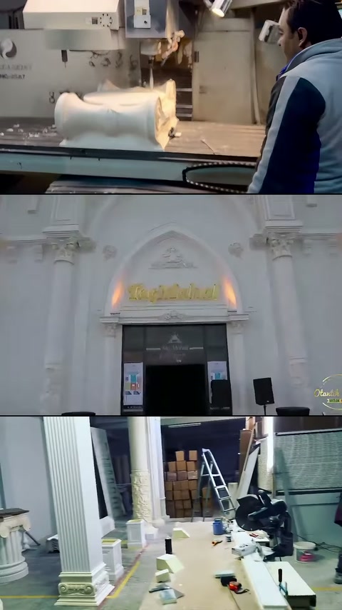 Pezzo decorativo sul banco, contorno della porta ad arco e colonne esposti.