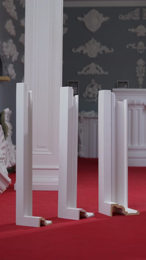 Multiple pilaster shaft profiles stand upright in the product display area