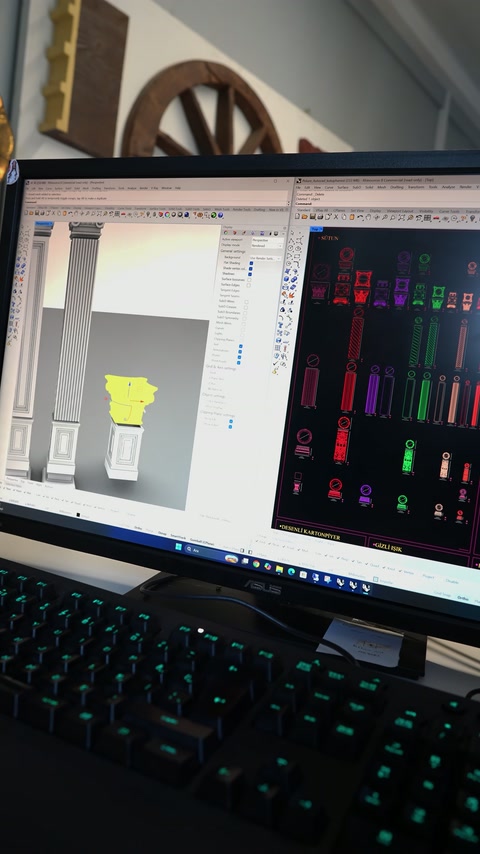 Digital model compares columns using different capitals, shafts and bases