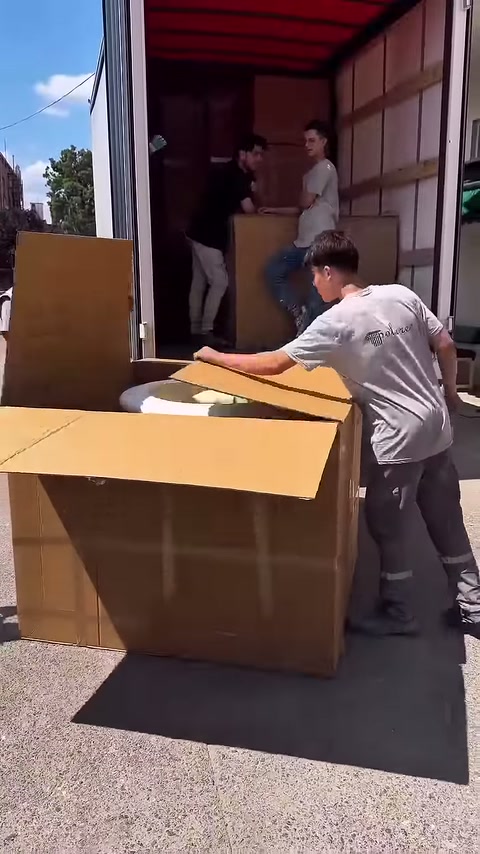 All'interno dello scatolone aperto emerge il bordo superiore del prodotto decorativo bianco