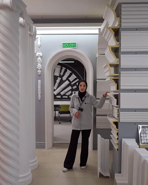 A showroom displaying polyurethane window trim designs