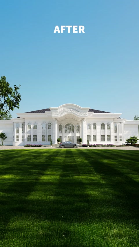 Completed exterior facade design with column and surround details