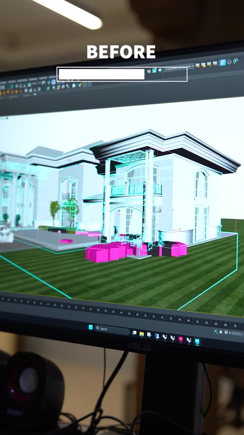 Three-dimensional model prepared on computer for columned entrance facade