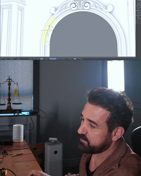 Wireframe render shows top curve of arched portal opening