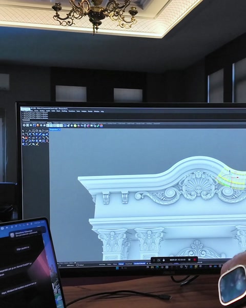 Screen highlights eaves cornice molding used along the facade