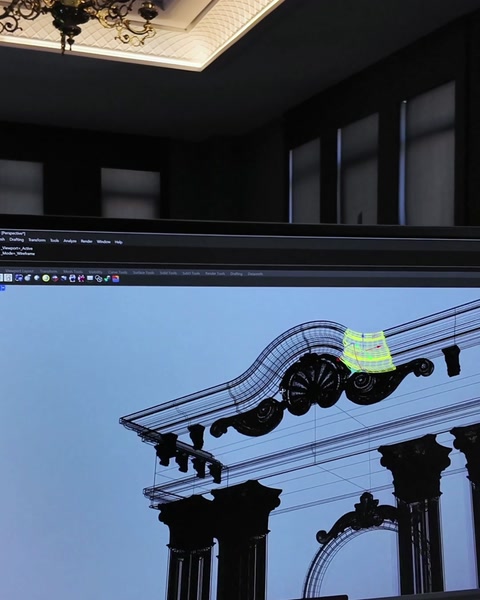 CAD line drawing shows corbels and cornice profile in manual mode