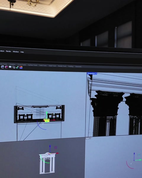 CAD wireframe drawing shows precise portal model construction lines