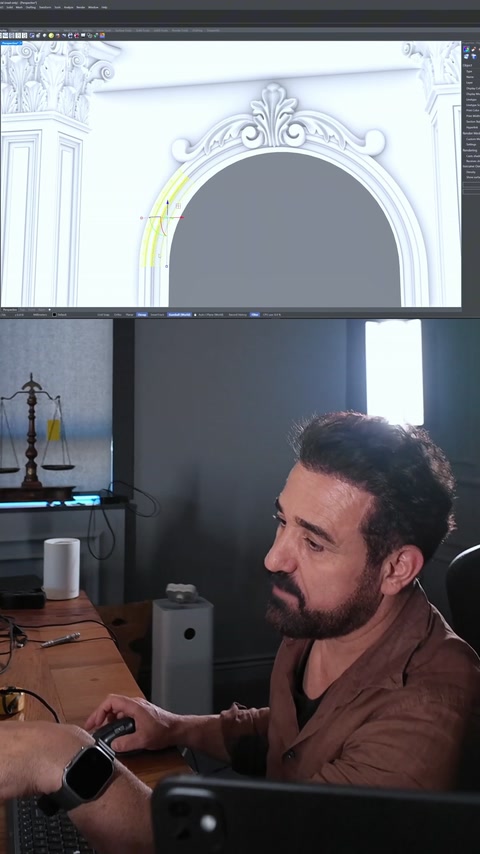 Il rendering wireframe mostra la curva superiore dell'apertura del portale ad arco