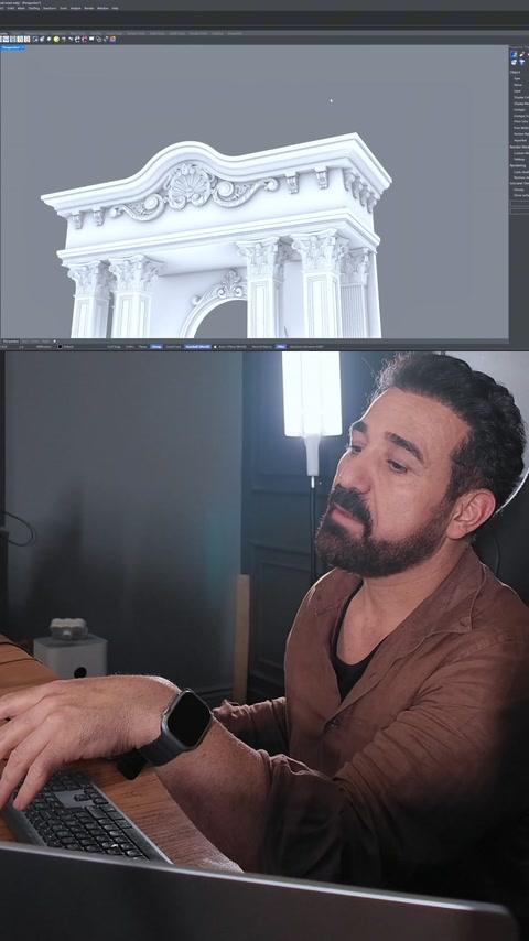 Il primo piano sullo schermo 3D mostra il capitello di colonna sopra il pilastro