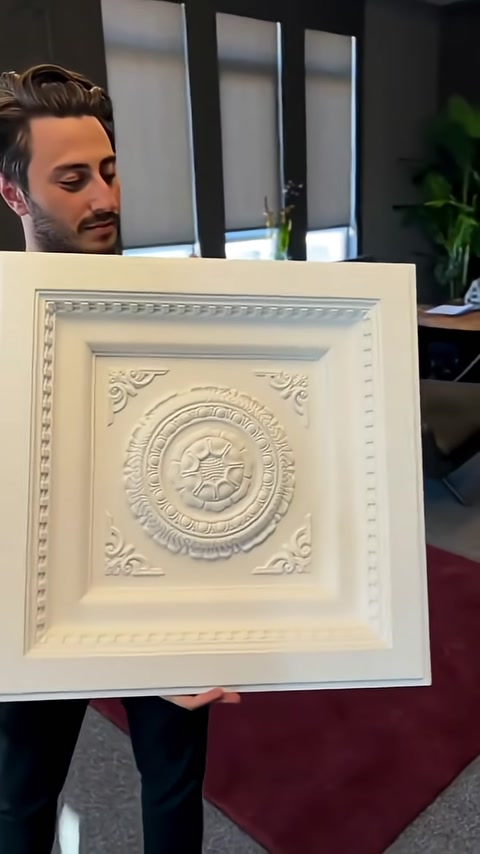 Cornice simmetrica e decorazioni del pannello da soffitto quadrato viste frontalmente