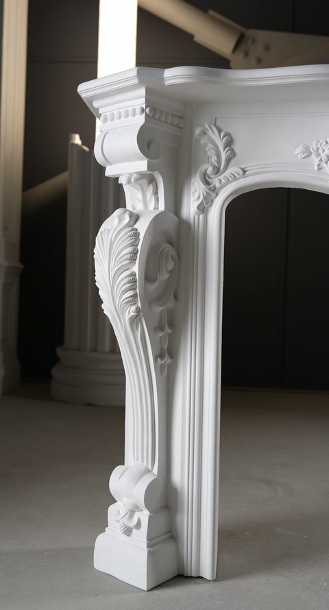 Close side view focuses on the leaf-carved leg and upper corner.