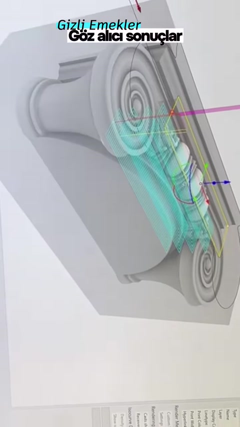 Volutes and embossed surface details are examined in the digital model