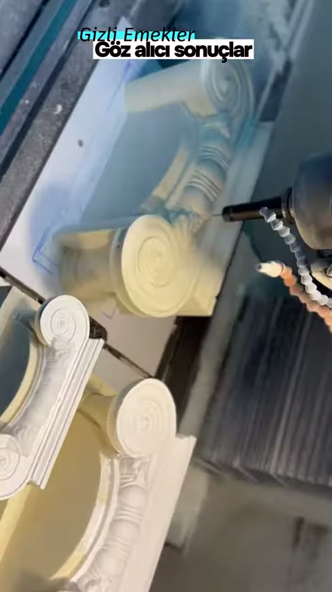 Video showing the manufacturing process of a polyurethane Ionic column capital in the workshop