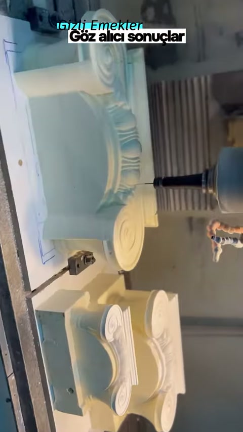 Cutting tool positioned toward the upper section of the decorative capital
