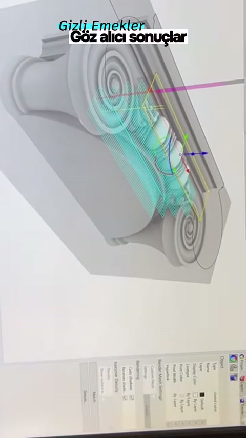 Curved surface of the capital marked with colored lines in design software