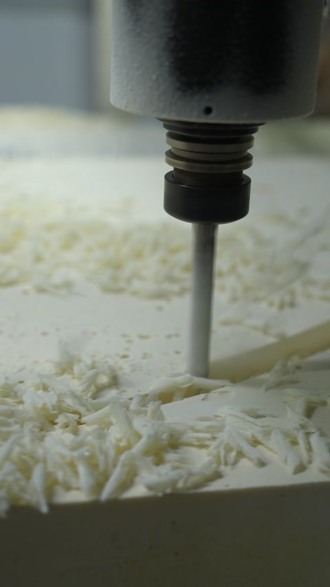 Close-up view of precision machining on a decorative production piece.