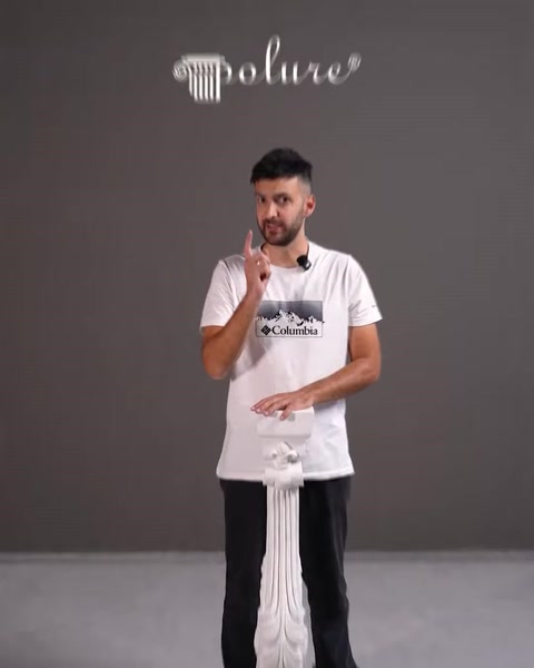 Presenter introducing Polure polyurethane architectural decoration products on camera