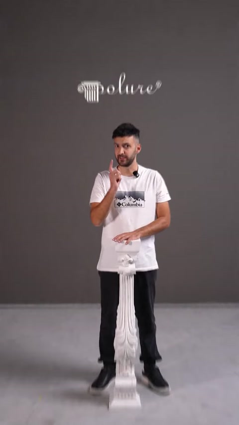 Presenter introducing Polure polyurethane architectural decoration products on camera