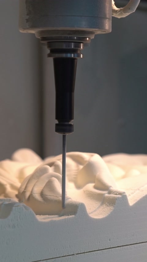CNC tool carves an ornamental motif into a decorative component.