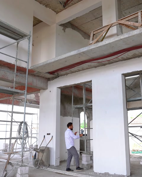 The villa facade and interior spaces are inspected on site