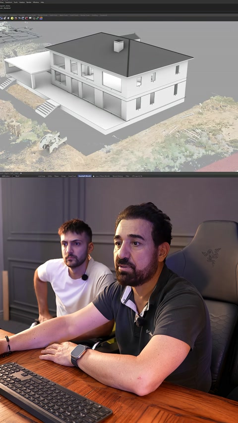 The simplified solid model of the villa is shown from a general view