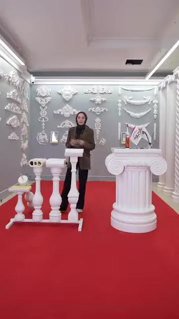 Polyurethane balusters, handrails, and decorative column models in the showroom