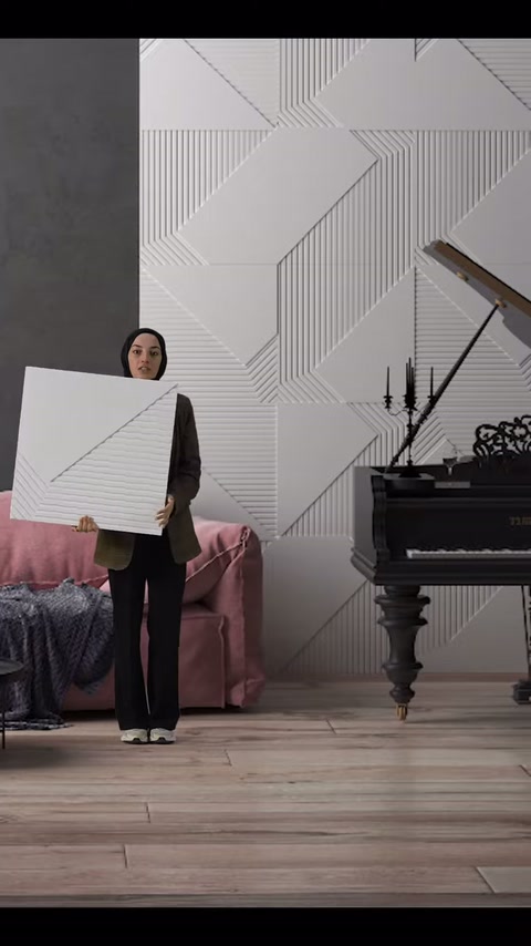 Le sezioni a righe del pannello decorativo bianco chiaramente visibili nell'ambiente interno