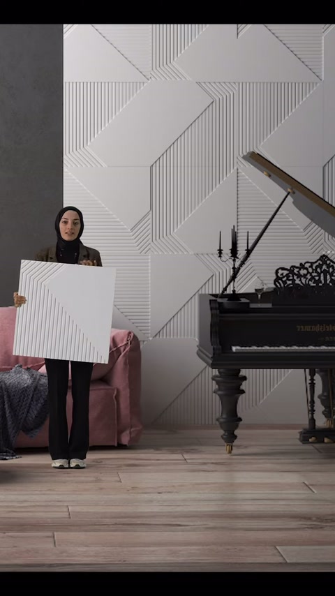 Pannello quadrato decorativo mostrato in confronto diretto con la superficie murale applicata