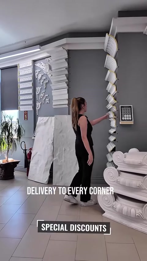 Spiral twisted column design displayed on showroom wall