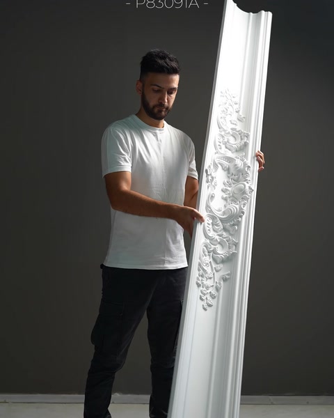 Dense leaf-embossed decorative cornice model presented