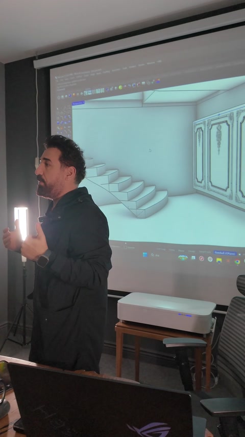Designer presents staircase geometry and panel placement in the model