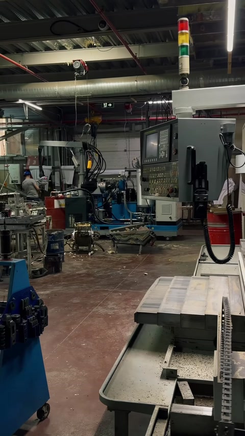Vista ampia del reparto stampi con rotaia sopraelevata e macchinari
