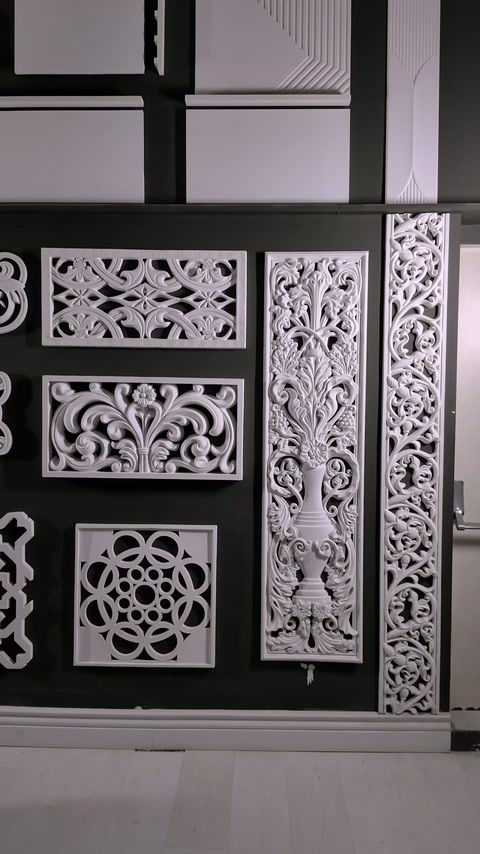 A collection of decorative panels with carved-look designs in different patterns