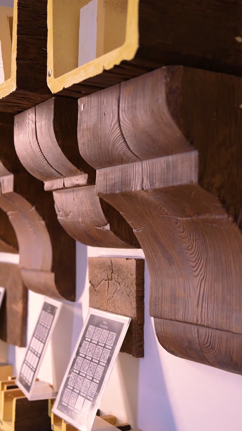 Primo piano della staffa decorativa con trama e aspetto legno