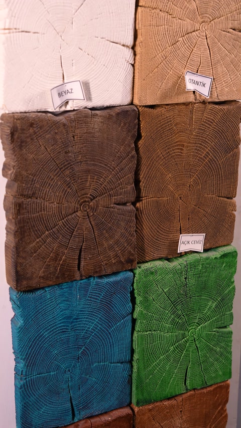 Gamma completa di campioni quadrati di finitura in legno incluso blu e verde