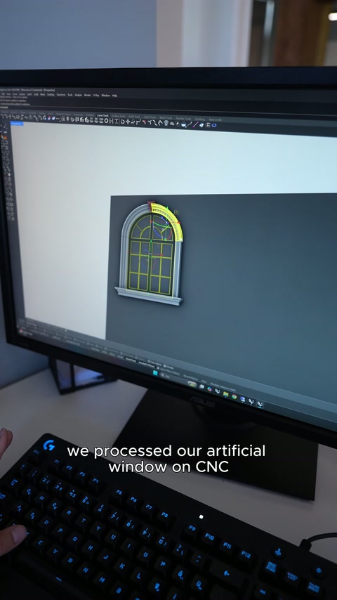 Dijital tasarım üzerinde kemerli pencere bölümleri sarı çizgilerle işaretlenmiş