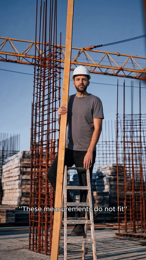 Yapı ustası devam eden betonarme inşaat sahasında ölçüm bekliyor