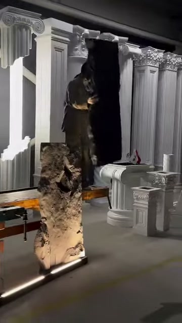 The edge structure of a canyon-textured panel is examined while it is held upright