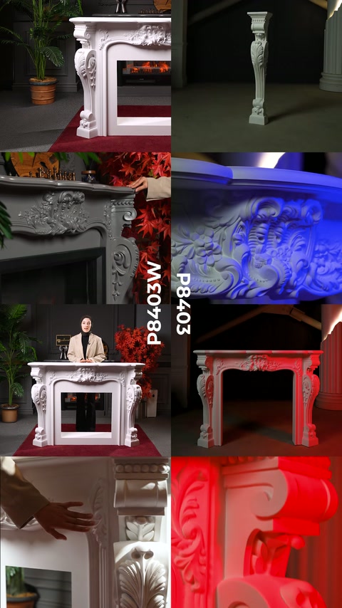 Camino bianco con cassone confrontato con cornice aperta illuminata in rosso.