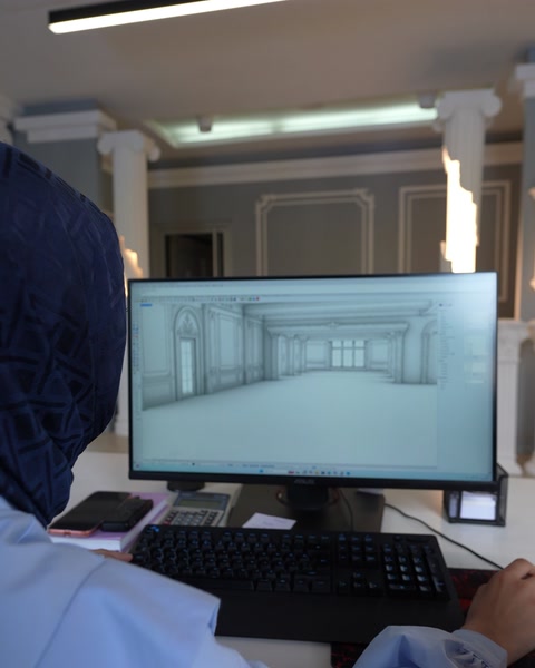 Architectural screen study showing a villa elevation and window surrounds