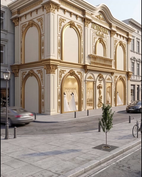 Ornate multi-storey facade featuring arched windows and decorative surrounds