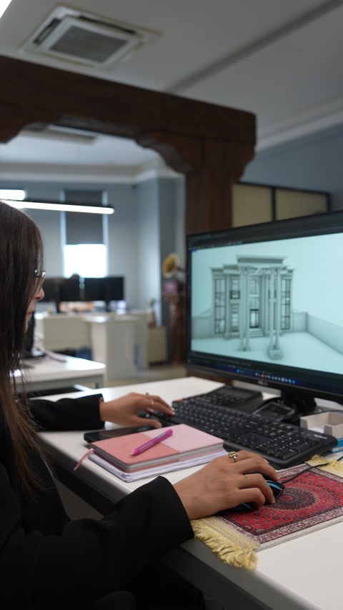 Designer reviewing a classical entrance with columns and moulded surrounds