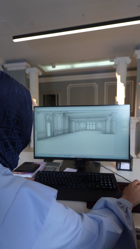 Architectural screen study showing a villa elevation and window surrounds